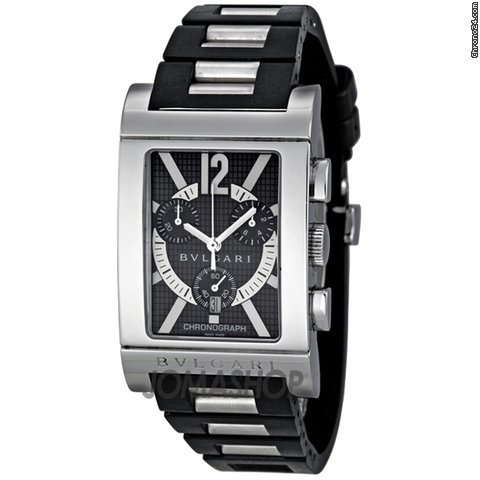 Bulgari Rettangolo Black Dial Rubber/Stainless Steel Mens Watch RTC49BRSVD watches