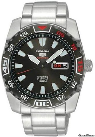 Seiko 5 Sports Automatic Black Dial Black Ion-plated Bezel Mens Watch SRP167K1 watches