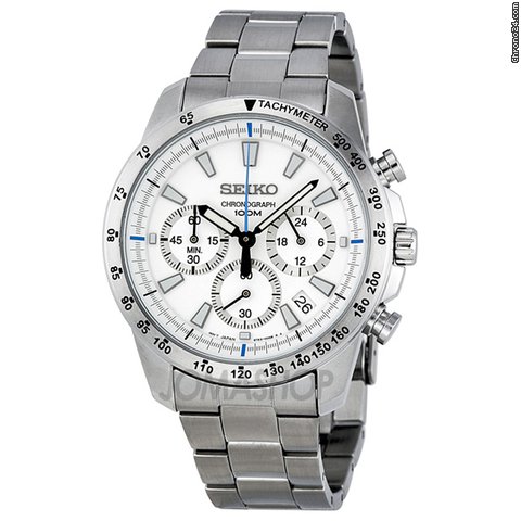 Seiko Chronograph White Dial Stainless Steel Mens Watch SSB025 watches