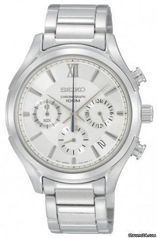 Seiko Chronograph Silver Dial Stainless Steel Mens Watch SSB017 watches