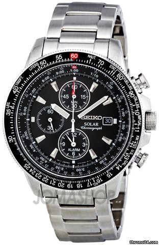 Seiko Solar Flight Black Dial Alarm Chronograph Mens Watch SSC009 watches