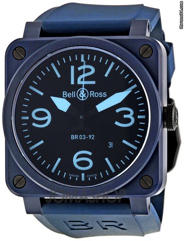 Bell & Ross Black Dial Automatic Blue Rubber Mens Watch BR0392CREAMBLUE watches