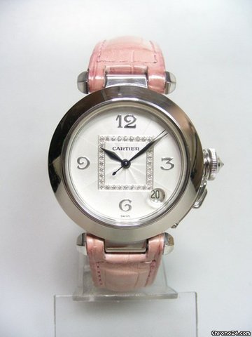 Cartier Pasha white gold/or blanc cadran silver diamants/ diamonds dial watches