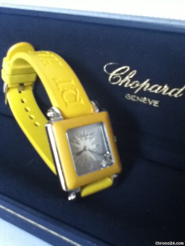 Chopard "Be Happy 2" ladies 3 diamonds steel square watch watches
