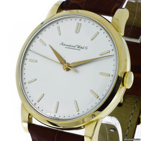 Replica IWC Schaffhausen Handaufzug sto gesichertes Werk 750/Gelbgold an Lederband Watch