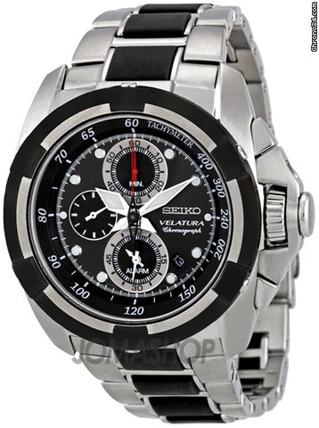 Seiko Velatura Black Dial Chronograph Stainless Steel Mens Watch SNAA93 watches