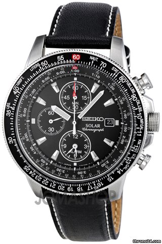 Seiko Flight Black Dial Chronograph Leather Strap Mens Watch SSC009P3 watches