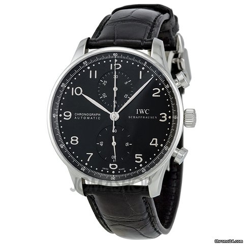 IWC Portuguese Black Dial Automatic Alligator Leather Mens Watch 3714-47 watches