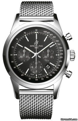 Breitling Transocean Black Chronograph Dial Stainless Steel Mens Watch AB015212-BA99SS watches