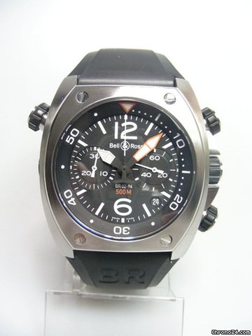 Bell & Ross BR02 chronographe 44mm steel/natural rubber plongee 500M/Diver 500M cadran noir watches
