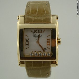 Chopard HAPPY SPORT2 XL SQUARE YELLOW GOLD BROWN LEATHER watches