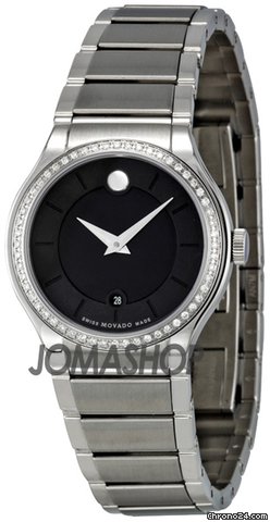 Movado Quadro Black Dial Diamond Bezel Ladies Watch 0606495 watches