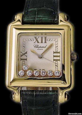 Chopard Happy Sport Square Medium 18k Gold 7 Floating Diamonds watches