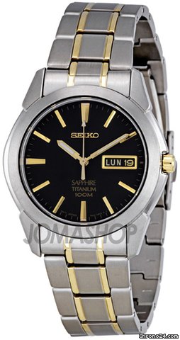 Seiko Two-tone Titanium Black Dial Mens Watch SGG735 watches
