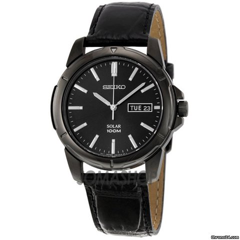 Seiko Black Dial Black Leather Band Solar Mens Watch SNE097 watches