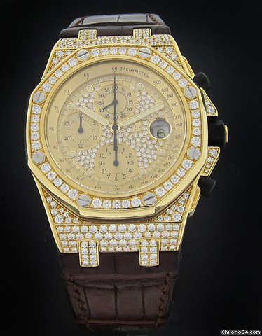 Replica Audemars Piguet Yellow Gold Offshore Full Diamond Watch 26067BA Watch
