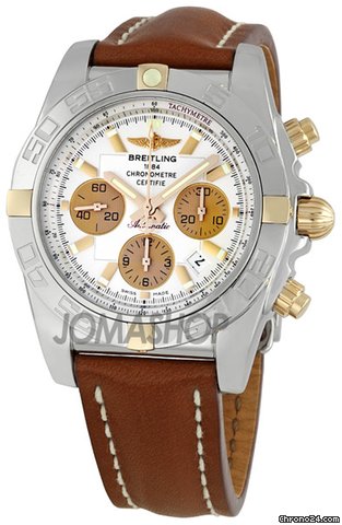 Breitling Chronomat 44 Silver Dial Brown Leather Strap Chronograph Mens Watch I watches