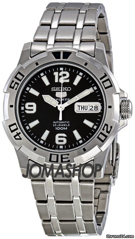 Seiko 5 Black Dial Stainless Steel Mens Watch SNZJ49 watches