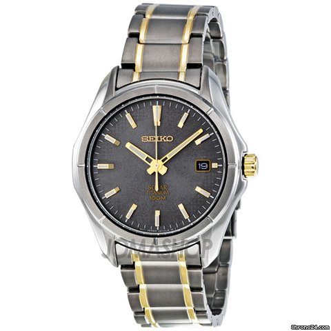 Seiko Two-tone Titanium Solar Quartz Gray Dial Mens Watch SNE143 watches