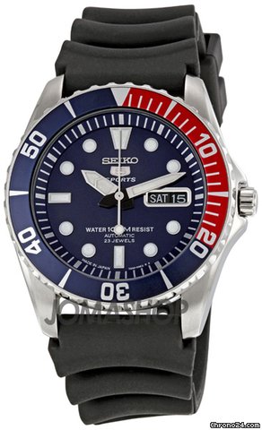 Seiko 5 Sports Automatic Blue Dial Red Bezel Black Strap Mens Watch SNZF15J2 watches