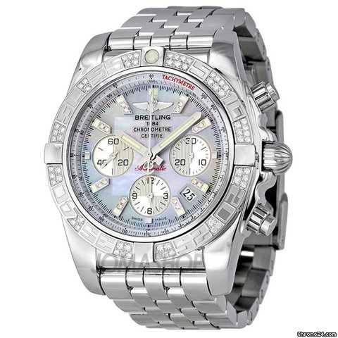 Breitling Chronomat 44 Mother of Pearl Diamond Mens Watch AB0110AA-G686SS watches