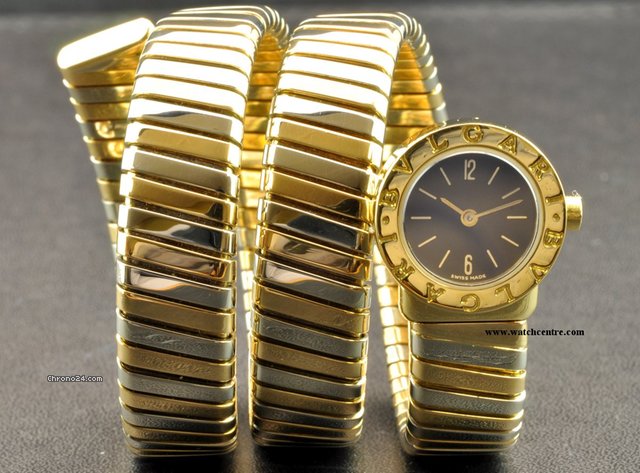 Bulgari 18k W/G & Y/G Black Dial Ladies Snake Tubogas BB191T watches