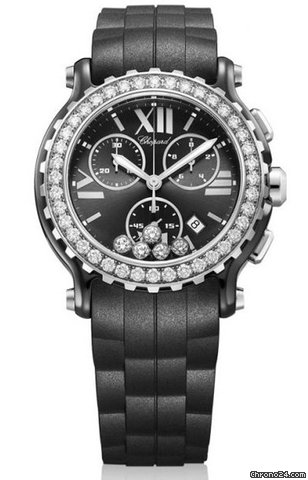 Chopard Happy Sport Black Dial Chronograph Ceramic and White Gold Ladies Watch 288515-9006 watches