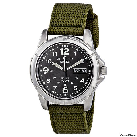 Seiko Black Dial Green Nylon Solar Quartz Mens Watch SNE095P2 watches