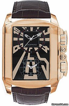 Chopard Dual Time Zone Black Dial Rose Gold Leather Mens Watch 162286-5001 watches