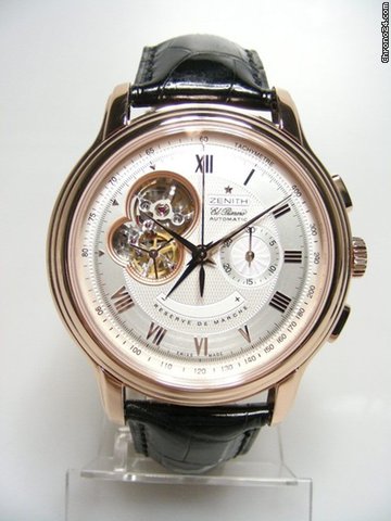 Zenith El Primero Open XXT 45mm power reserve chronographe 45mm or rose gold grande taille/big size cadran silver dial watches