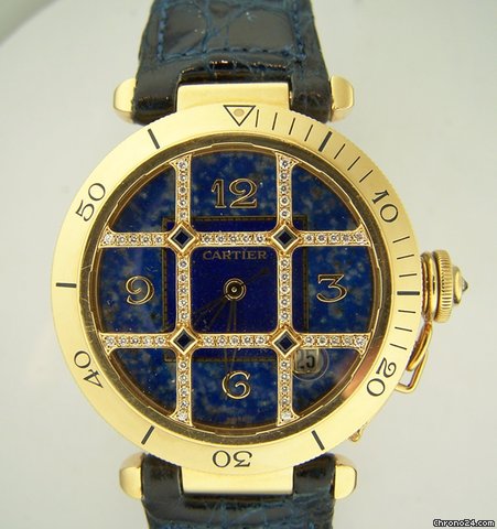 Cartier PASHA 38 mm. YELLOW GOLD LIMITED ED. GRID DIAMOND & ZAPHIR watches