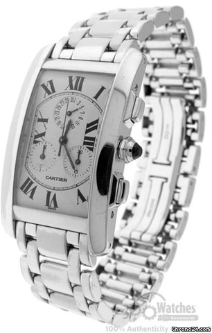 Cartier Tank Americaine 2312 18K White Gold Quartz Chronograph Date Watch watches