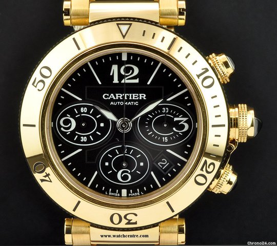Cartier 18k Y/G Black Dial Pasha Seatimer Chrono B&P watches