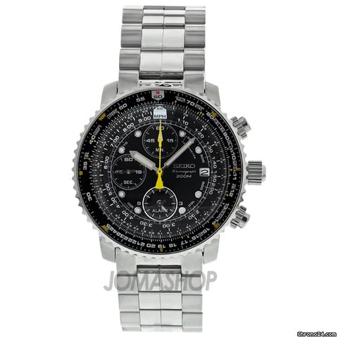 Seiko Flight Chronograph Steel Black Mens Watch SNA411 watches