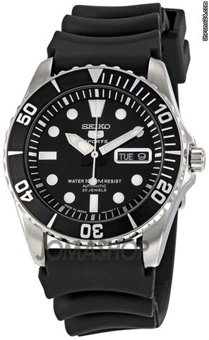 Seiko 5 Sports Automatic Black Dial Rubber Strap Mens Watch SNZF17J2 watches