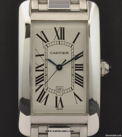 Cartier 18k White Gold Silver Dial Tank Americaine watches
