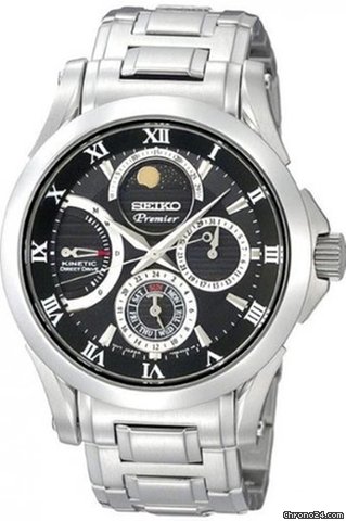 Seiko Premier Black Dial Stainless Steel Kinetic Mens Watch SRX001 watches