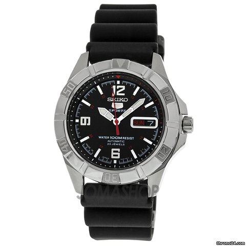 Seiko 5 Black Dial Stianless Steel Black Rubber Automatic Mens Watch SNZD23J1 watches