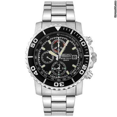 Seiko Chronograph Black Dial Stainless Steel Mens Watch SNA225 watches