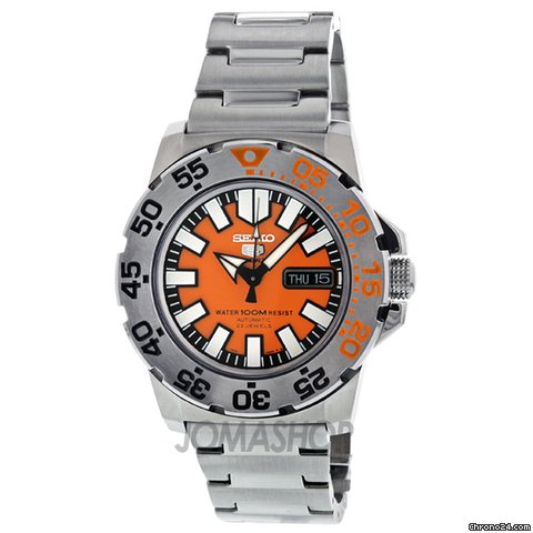 Seiko 5 Orange Dial Stainless Steel Automatic Mens Watch SNZF49 watches