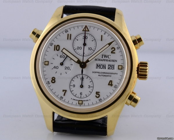 IWC Fliegeruhr Pilot Split - Second Chronograph 18K Yellow Gold White Dial C watches