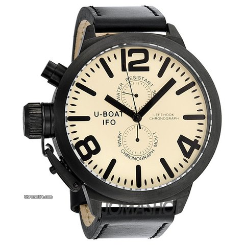 U-Boat Casa Nera Beige Dial Chronograph Black Leather Mens Watch 365 watches