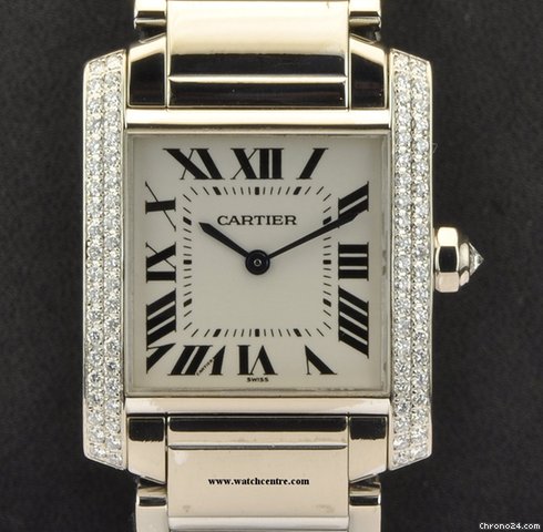 Cartier 18k W/G Diamond Case Mid Size Tank Francaise B&P watches