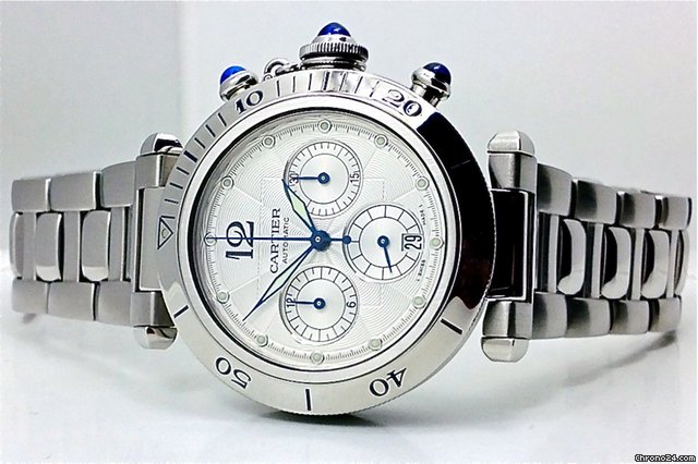 Cartier PASHA CHRONOGRAPH AUTOMATIC in Edelstahl - Piquet 1185 Basis watches