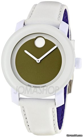Movado Bold Green Dial White Leather Strap Ladies Watch 3600051 watches