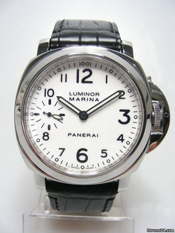 Panerai Luminor Marina steel/acier sur cuir cadran blanche/white dial watches