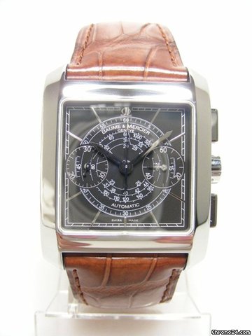 Baume & Mercier Hampton Square chronographe steel/acier sur cuir cadran noir/black dial avec triple echelle tachymetrique watches