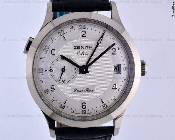 Zenith Elite Dual Time 18K White Gold Silver Dial 39MM watches