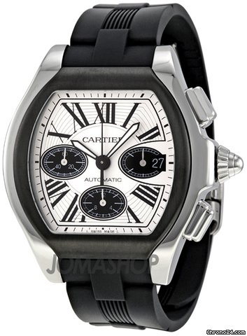 Cartier Roadster Chronograph Silver Dial Black Rubber Automatic Mens Watch W6206020 watches