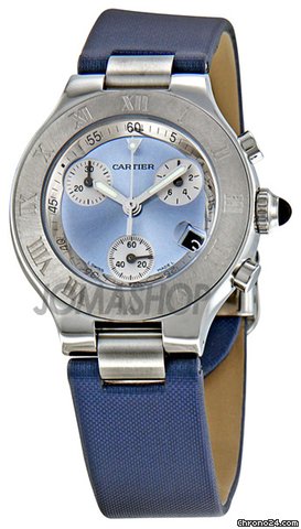 Cartier Chronoscaph Silvered Blue Sunburst Dial Chronograph Ladies Watch W1020013 watches